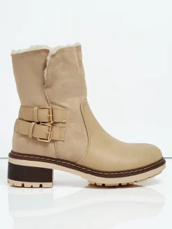 Best Botki damskie eko skórzane z kożuszkiem Kavira Botki Z Delikatnym Ociepleniem|Botki Na Płaskim Obcasie