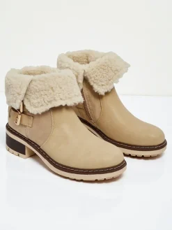 Best Botki damskie eko skórzane z kożuszkiem Kavira Botki Z Delikatnym Ociepleniem|Botki Na Płaskim Obcasie