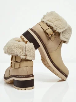 Best Botki damskie eko skórzane z kożuszkiem Kavira Botki Z Delikatnym Ociepleniem|Botki Na Płaskim Obcasie