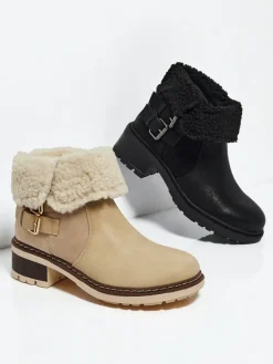 Best Botki damskie eko skórzane z kożuszkiem Kavira Botki Z Delikatnym Ociepleniem|Botki Na Płaskim Obcasie