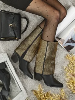 Clearance Botki damskie eko skórzane na słupku z ozdobną cholewką Virelia Botki Z Delikatnym Ociepleniem|Botki Na Słupku