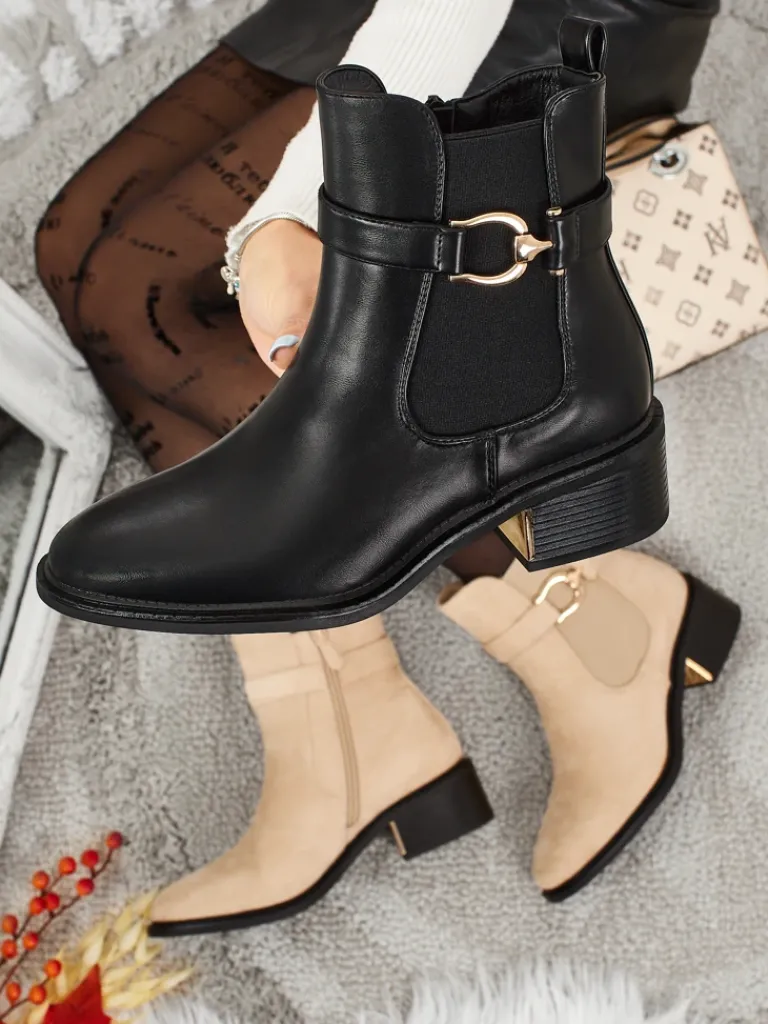 Best Botki damskie eko skórzane Calivra Botki Z Delikatnym Ociepleniem|Botki Na Płaskim Obcasie