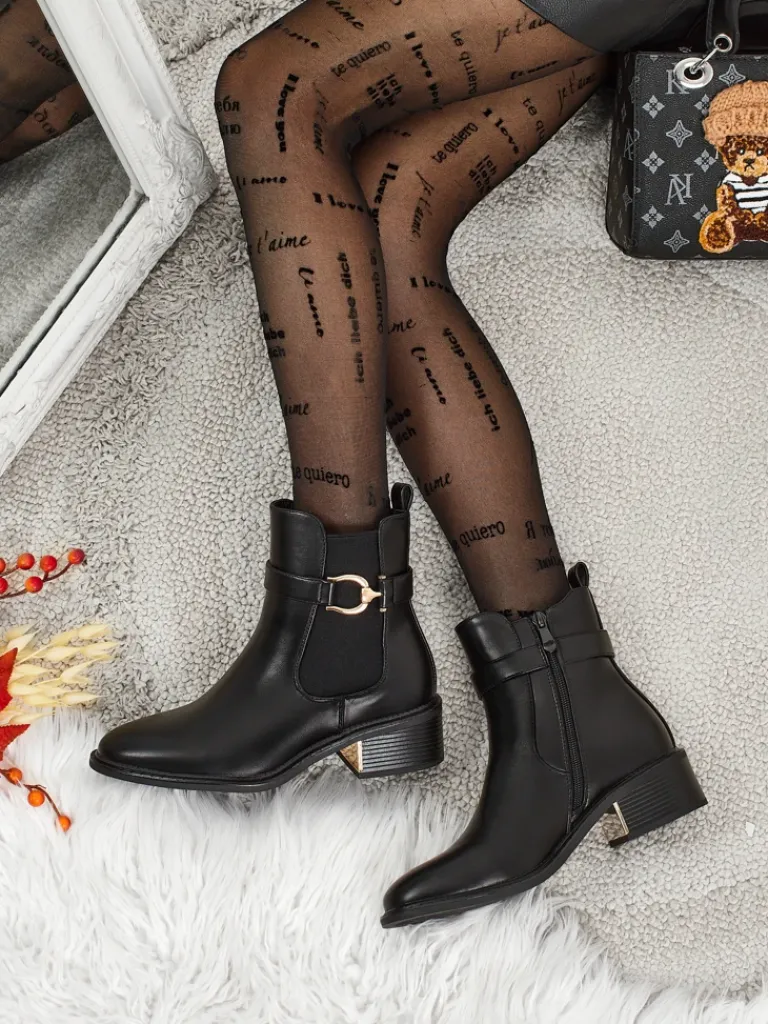 Best Botki damskie eko skórzane Calivra Botki Z Delikatnym Ociepleniem|Botki Na Płaskim Obcasie