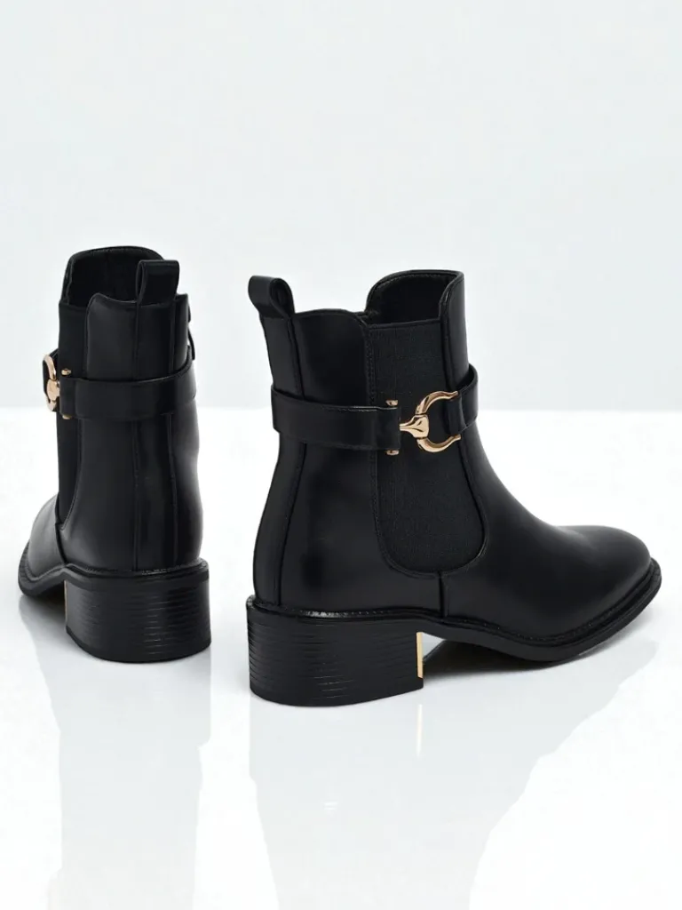 Best Botki damskie eko skórzane Calivra Botki Z Delikatnym Ociepleniem|Botki Na Płaskim Obcasie