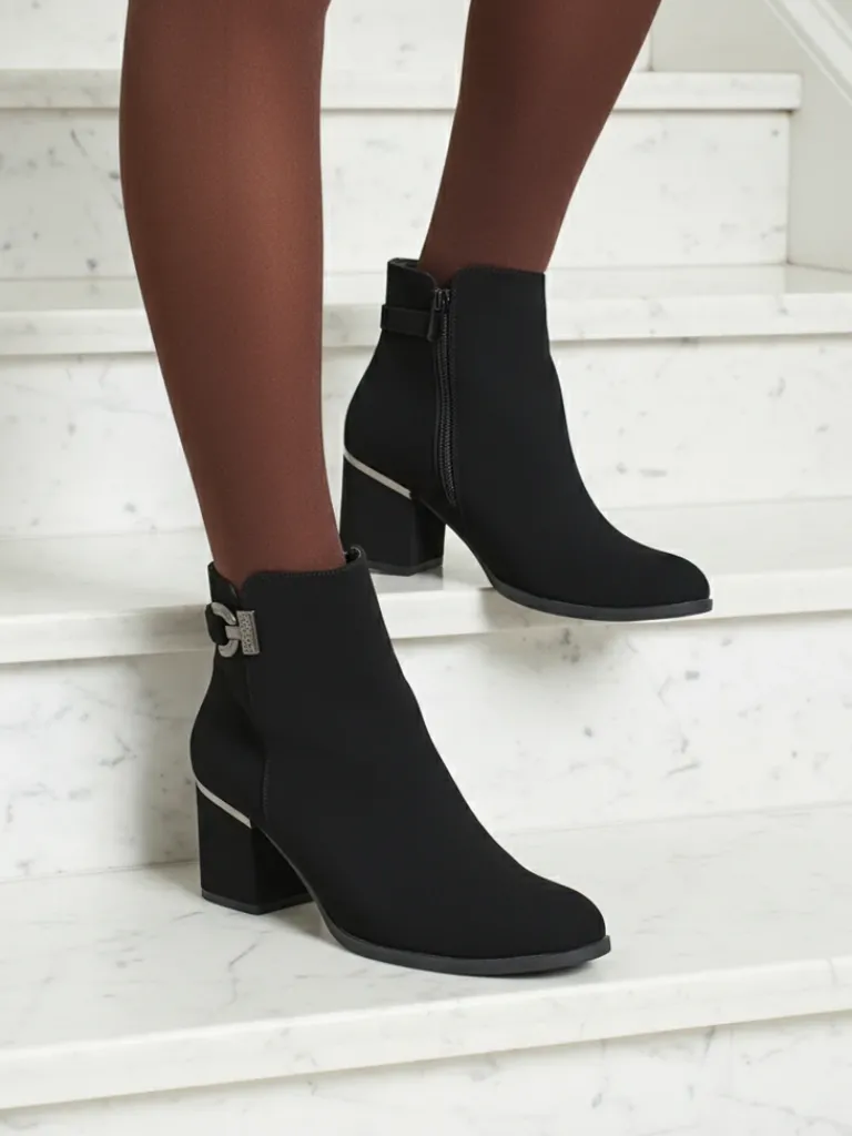 Clearance Botki damskie eko skórzane na słupku Ruvina Botki Bez Ocieplenia|Botki Na Słupku