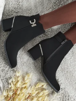 Clearance Botki damskie eko skórzane na słupku Ruvina Botki Bez Ocieplenia|Botki Na Słupku