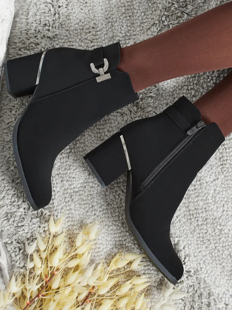 Clearance Botki damskie eko skórzane na słupku Ruvina Botki Bez Ocieplenia|Botki Na Słupku