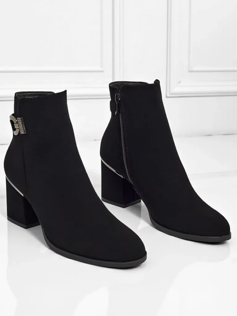 Clearance Botki damskie eko skórzane na słupku Ruvina Botki Bez Ocieplenia|Botki Na Słupku