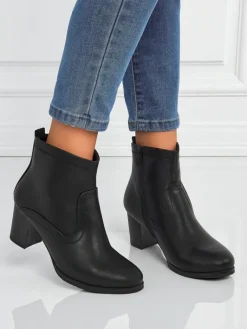 Clearance Botki damskie eko skórzane na obcasie Lunar Crest Botki Z Delikatnym Ociepleniem|Botki Na Słupku