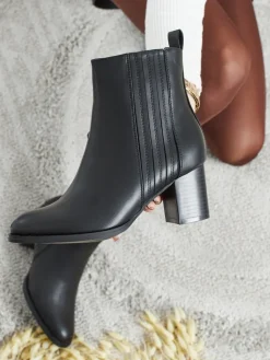 Botki damskie eko skórzane na słupku Nerelle Botki Z Delikatnym Ociepleniem|Botki Na Słupku