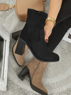 Botki damskie eko zamszowe na słupku Rune Fast Botki Bez Ocieplenia|Botki Na Słupku