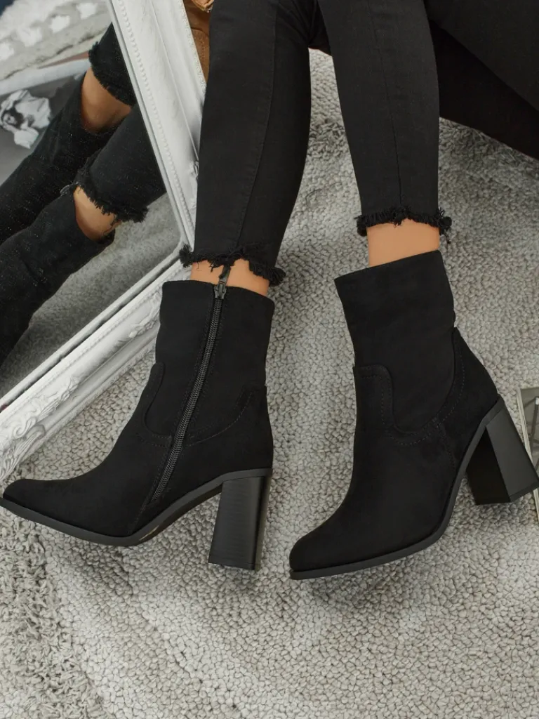 Botki damskie eko zamszowe na słupku Rune Fast Botki Bez Ocieplenia|Botki Na Słupku