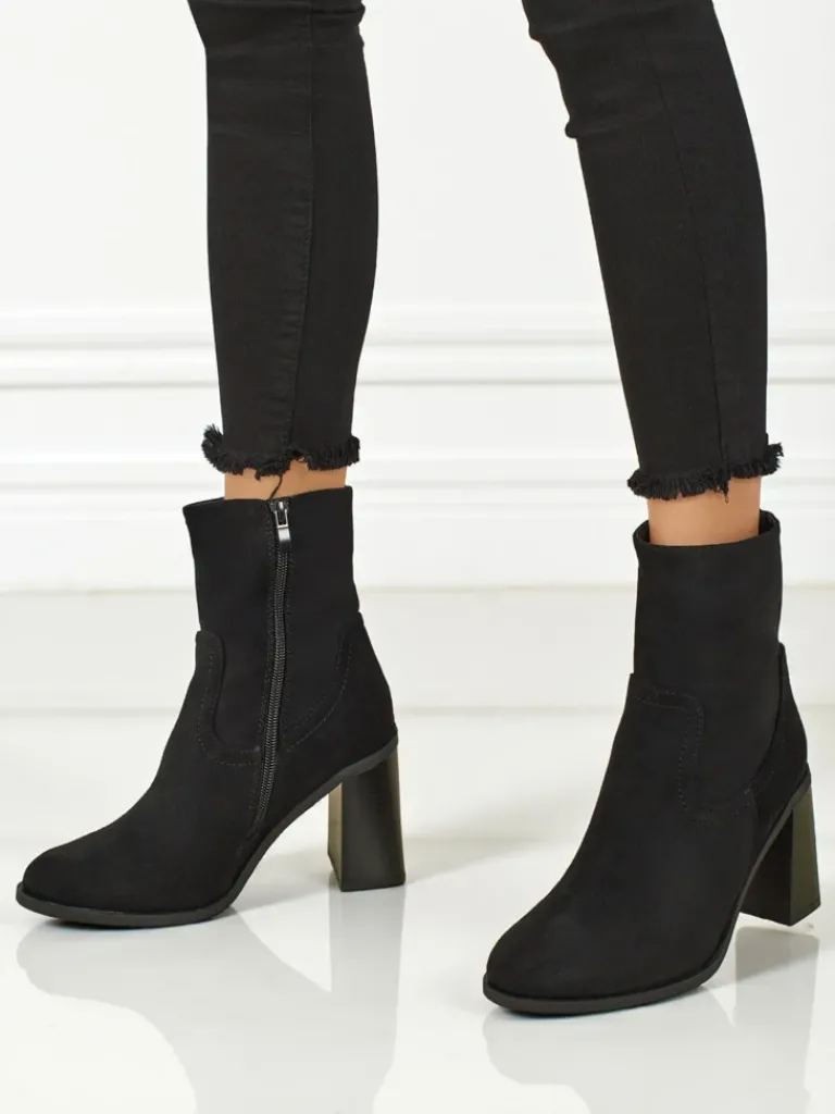 Botki damskie eko zamszowe na słupku Rune Fast Botki Bez Ocieplenia|Botki Na Słupku