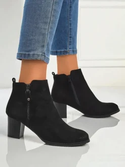 Clearance Botki damskie eko zamszowe na obcasie Midnight Bloom Botki Z Delikatnym Ociepleniem|Botki Na Słupku