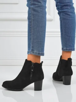 Clearance Botki damskie eko zamszowe na obcasie Midnight Bloom Botki Z Delikatnym Ociepleniem|Botki Na Słupku