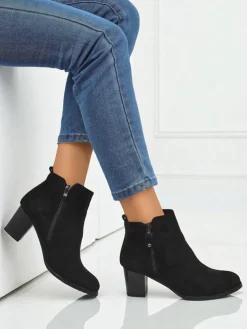 Clearance Botki damskie eko zamszowe na obcasie Midnight Bloom Botki Z Delikatnym Ociepleniem|Botki Na Słupku