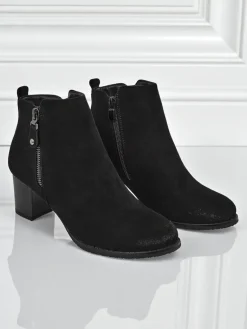 Clearance Botki damskie eko zamszowe na obcasie Midnight Bloom Botki Z Delikatnym Ociepleniem|Botki Na Słupku