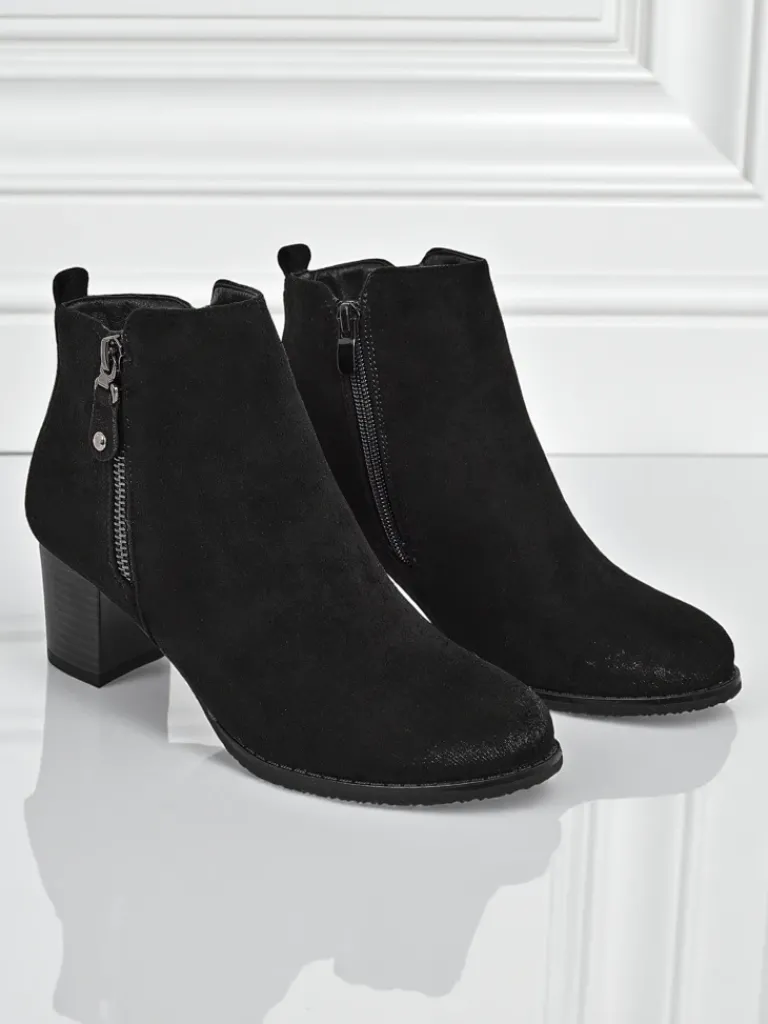 Clearance Botki damskie eko zamszowe na obcasie Midnight Bloom Botki Z Delikatnym Ociepleniem|Botki Na Słupku