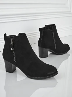 Clearance Botki damskie eko zamszowe na obcasie Midnight Bloom Botki Z Delikatnym Ociepleniem|Botki Na Słupku