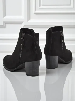 Clearance Botki damskie eko zamszowe na obcasie Midnight Bloom Botki Z Delikatnym Ociepleniem|Botki Na Słupku