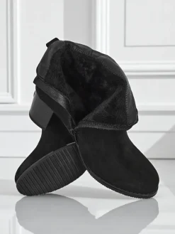 Clearance Botki damskie eko zamszowe na obcasie Midnight Bloom Botki Z Delikatnym Ociepleniem|Botki Na Słupku