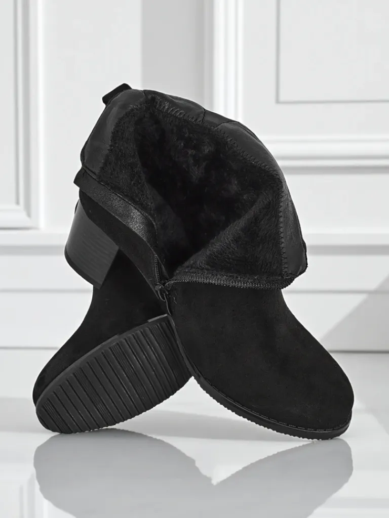 Clearance Botki damskie eko zamszowe na obcasie Midnight Bloom Botki Z Delikatnym Ociepleniem|Botki Na Słupku