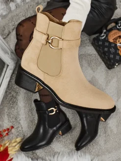 Botki damskie eko zamszowe Calivra Botki Z Delikatnym Ociepleniem|Botki Na Płaskim Obcasie