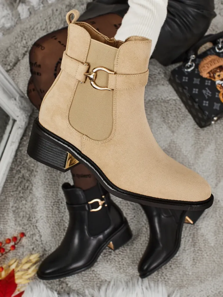 Botki damskie eko zamszowe Calivra Botki Z Delikatnym Ociepleniem|Botki Na Płaskim Obcasie