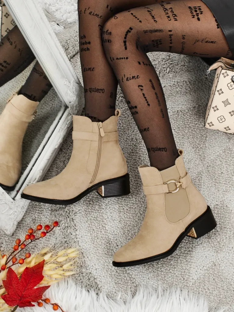 Botki damskie eko zamszowe Calivra Botki Z Delikatnym Ociepleniem|Botki Na Płaskim Obcasie