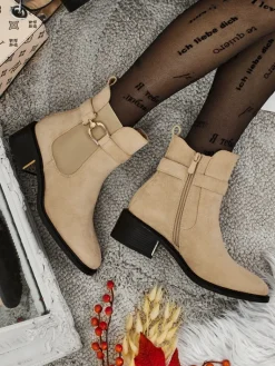 Botki damskie eko zamszowe Calivra Botki Z Delikatnym Ociepleniem|Botki Na Płaskim Obcasie