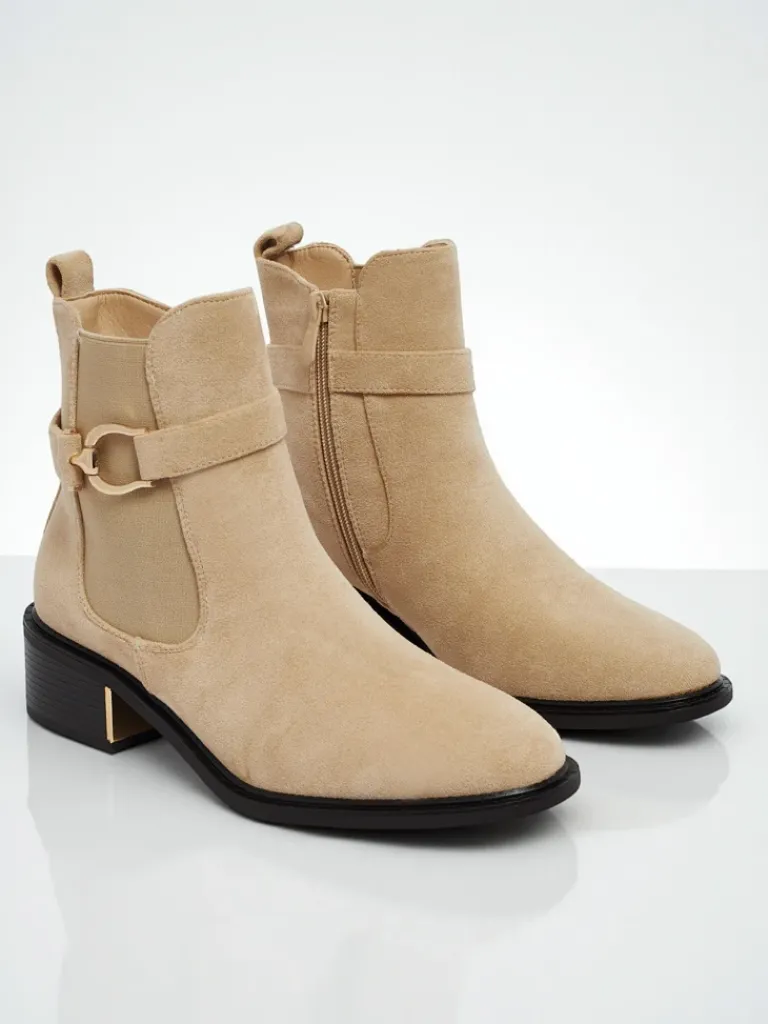 Botki damskie eko zamszowe Calivra Botki Z Delikatnym Ociepleniem|Botki Na Płaskim Obcasie