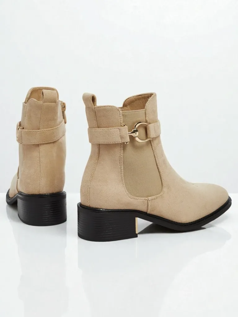 Botki damskie eko zamszowe Calivra Botki Z Delikatnym Ociepleniem|Botki Na Płaskim Obcasie