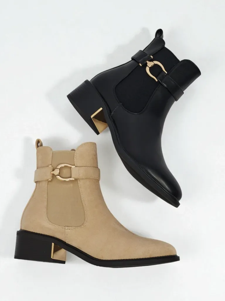 Botki damskie eko zamszowe Calivra Botki Z Delikatnym Ociepleniem|Botki Na Płaskim Obcasie