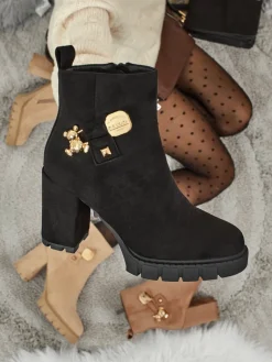 Botki damskie eko zamszowe na słupku Bearr Botki Z Delikatnym Ociepleniem|Botki Na Słupku