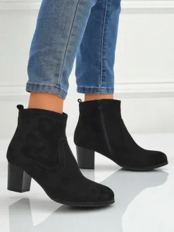 Best Botki damskie eko zamszowe na obcasie Crimson Echo Botki Z Delikatnym Ociepleniem|Botki Na Słupku