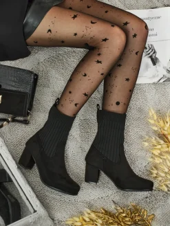 Discount Botki damskie eko zamszowe na słupku ze wstawką a'la skarpeta LumenThorn Botki Z Delikatnym Ociepleniem|Botki Na Słupku