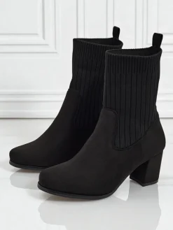 Discount Botki damskie eko zamszowe na słupku ze wstawką a'la skarpeta LumenThorn Botki Z Delikatnym Ociepleniem|Botki Na Słupku