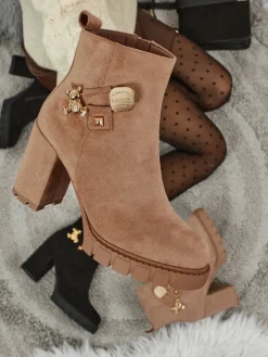 Discount Botki damskie eko zamszowe na słupku Bearr Botki Z Delikatnym Ociepleniem|Botki Na Słupku