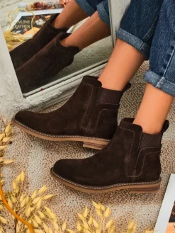 Best Botki damskie z naturalnego zamszu Cuoio Elegante Botki Na Płaskim Obcasie