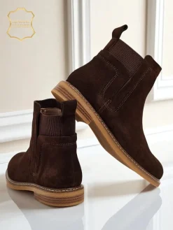 Best Botki damskie z naturalnego zamszu Cuoio Elegante Botki Na Płaskim Obcasie