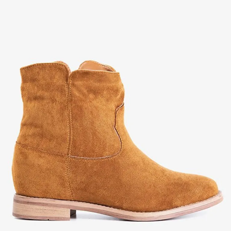 Sale Botki Eliana z Zamszu Ekologicznego na Koturnie Botki Z Delikatnym Ociepleniem|Kowbojki