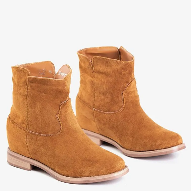 Sale Botki Eliana z Zamszu Ekologicznego na Koturnie Botki Z Delikatnym Ociepleniem|Kowbojki