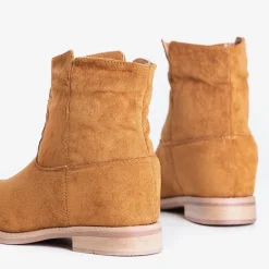 Sale Botki Eliana z Zamszu Ekologicznego na Koturnie Botki Z Delikatnym Ociepleniem|Kowbojki