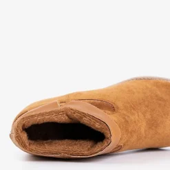 Sale Botki Eliana z Zamszu Ekologicznego na Koturnie Botki Z Delikatnym Ociepleniem|Kowbojki