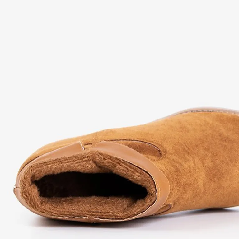 Sale Botki Eliana z Zamszu Ekologicznego na Koturnie Botki Z Delikatnym Ociepleniem|Kowbojki