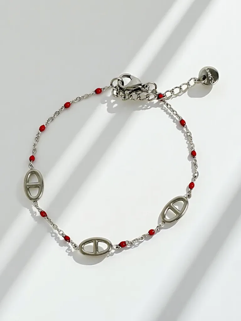 Best Bransoletka Callista Argento – srebro 925 z czerwonymi koralikami i motywem greckim Damskie Biżuteria
