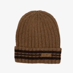 Outlet Brązowa męska czapka z domieszką wełny - Akcesoria Czapki