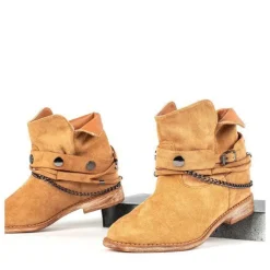 New Brązowe botki a'la kowbojki na krytym koturnie Salem - Obuwie Botki Z Delikatnym Ociepleniem|Kowbojki