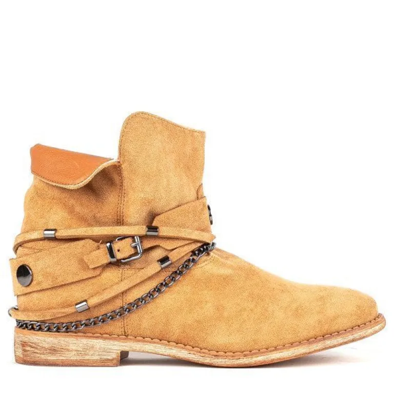 New Brązowe botki a'la kowbojki na krytym koturnie Salem - Obuwie Botki Z Delikatnym Ociepleniem|Kowbojki