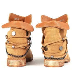 New Brązowe botki a'la kowbojki na krytym koturnie Salem - Obuwie Botki Z Delikatnym Ociepleniem|Kowbojki